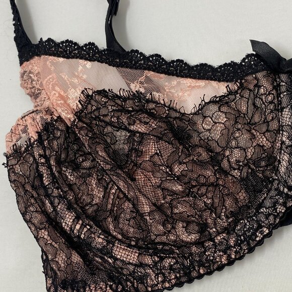 Agent Provocateur Francoise Black Pink Lace Bra 36DD - Picture 6 of 9